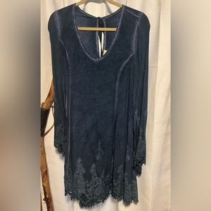 Black Boho Embroidered Tie Neck Dress Tunic